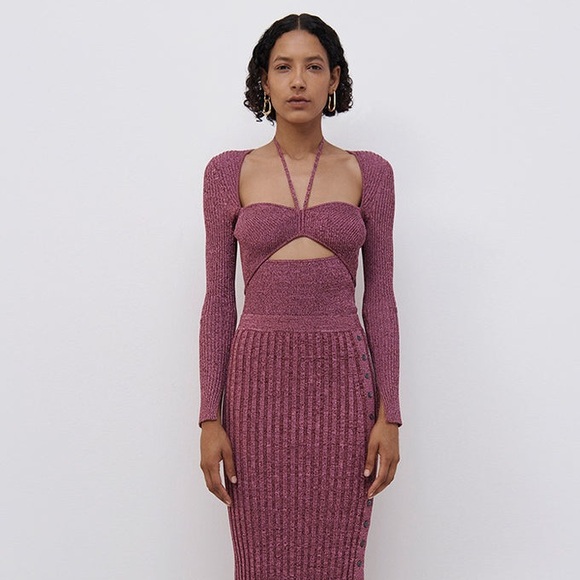 Jonathan Simkhai Alexia Marled Compact Rib Sweetheart Knit Top - Medium (NWT) - Picture 2 of 10